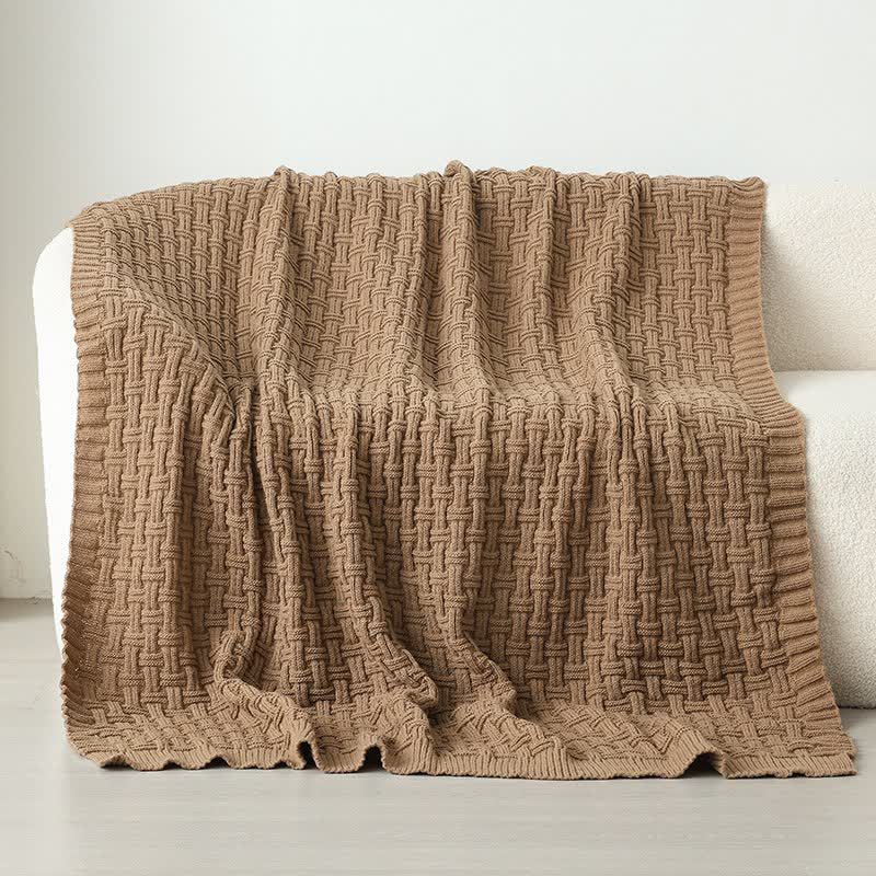Coperta in maglia testurizzata con nodo solido Ownkoti - Cachi scuro - 150cm x200cm - image 18