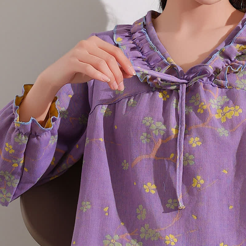 Completo da notte in cotone con volant e jacquard floreale Ownkoti - image 3