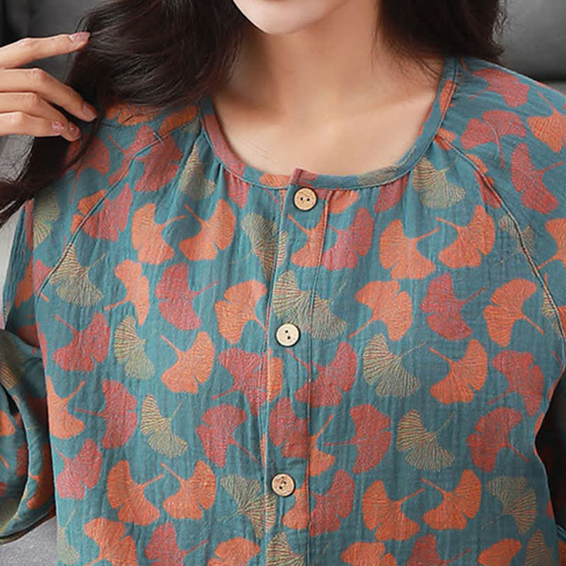 Completo da notte in cotone jacquard con foglie di ginkgo Ownkoti - image 6