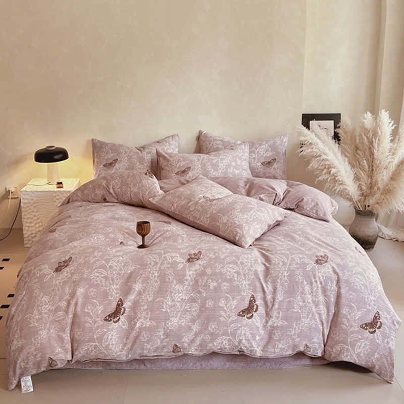 Set di biancheria da letto con stampa floreale vintage a farfalla Ownkoti (4 pezzi) - image 1