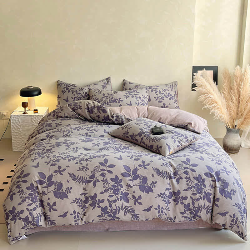 Set di biancheria da letto con stampa a foglie viola Ownkoti (4 pezzi) - image 1
