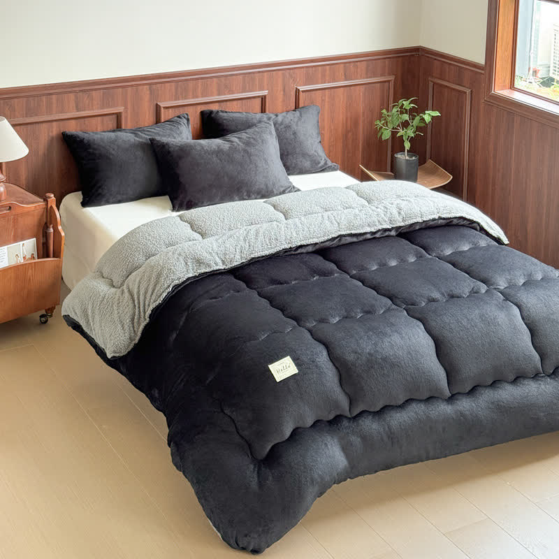 Coperta trapuntata in peluche Sherpa Ownkoti - Nero e grigio - Matrimoniale Grande - image 4