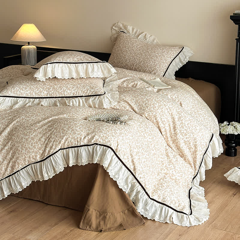 Set di biancheria da letto in pizzo di garza di cotone floreale elegante Ownkoti - D - Matrimoniale Grande - image 3