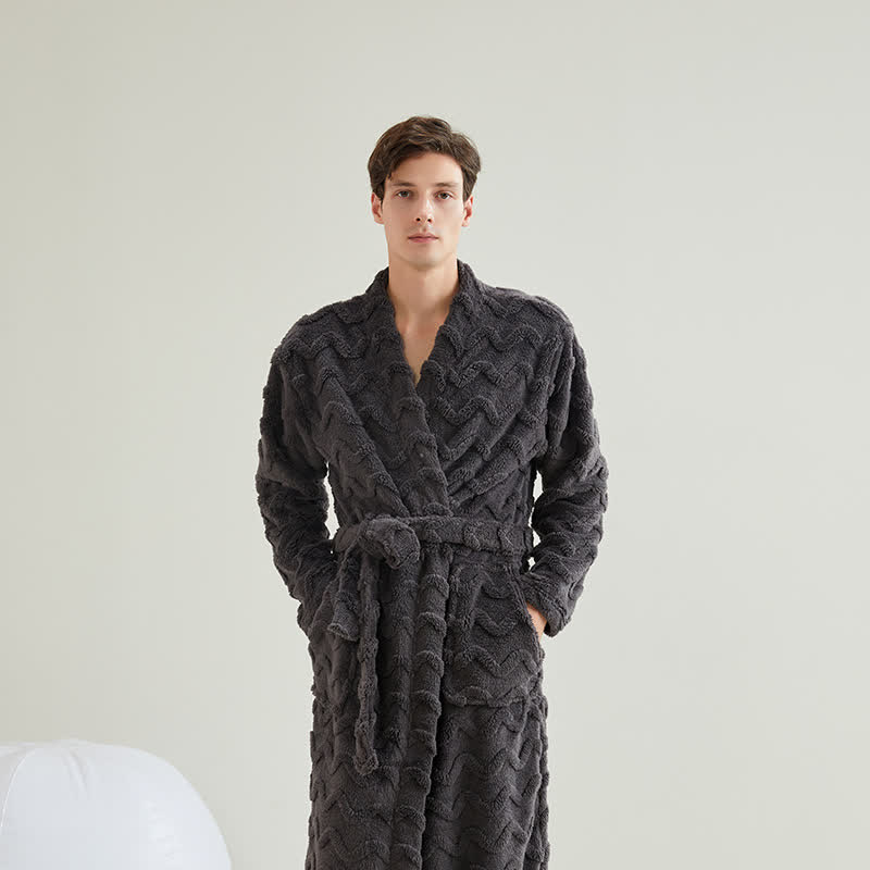 Accappatoio unisex in peluche con trama ondulata - Grigio scuro - Uomo: 2XL - image 8