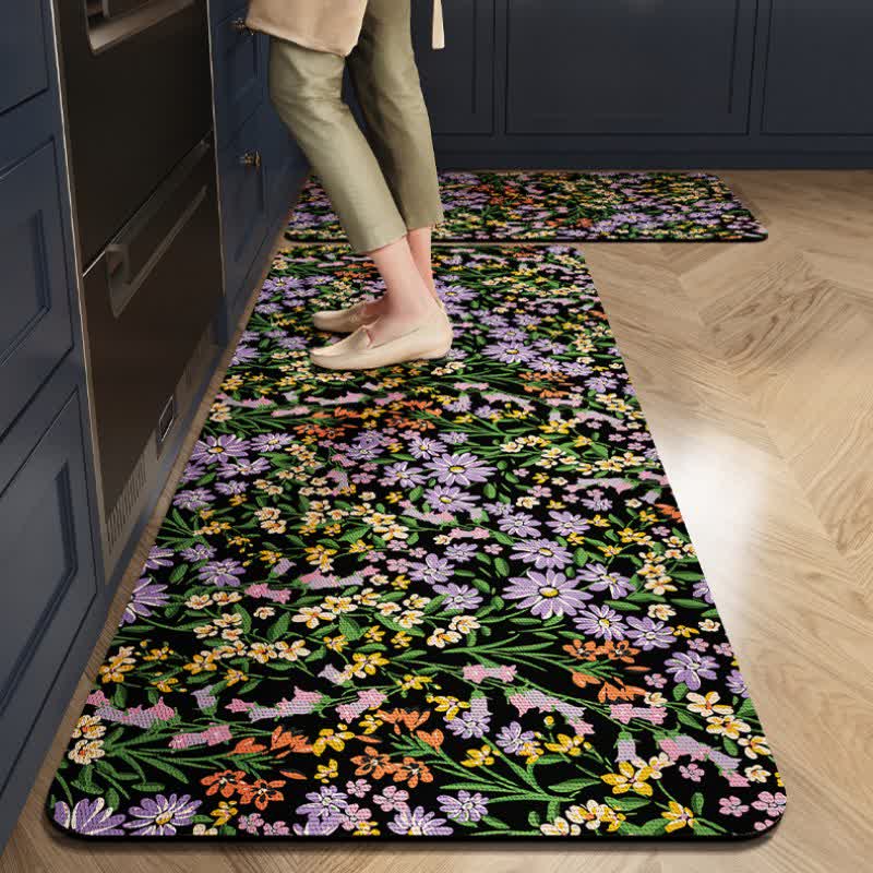 Tappeto da cucina assorbente Rustic Daisy - Nero e viola - 60cm x 90cm+60cm x 200cm - image 3