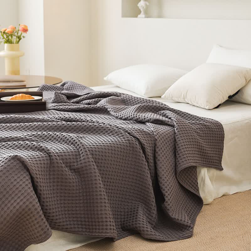 Coperta in garza di cotone a nido d'ape - Grigio scuro - 200cm x 230cm - image 16