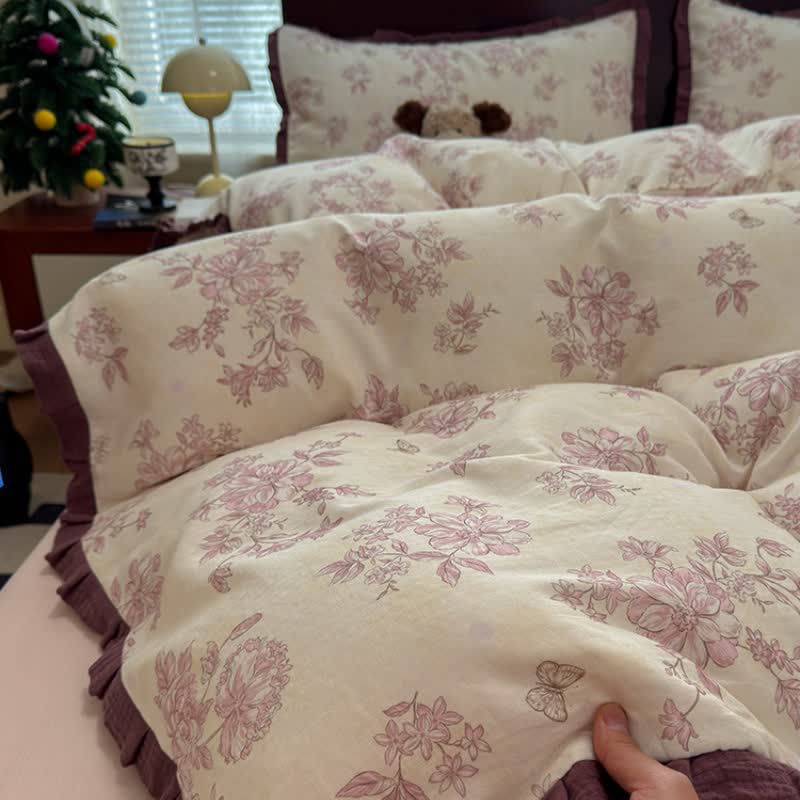 Elegante set di biancheria da letto in cotone con volant floreali - image 7