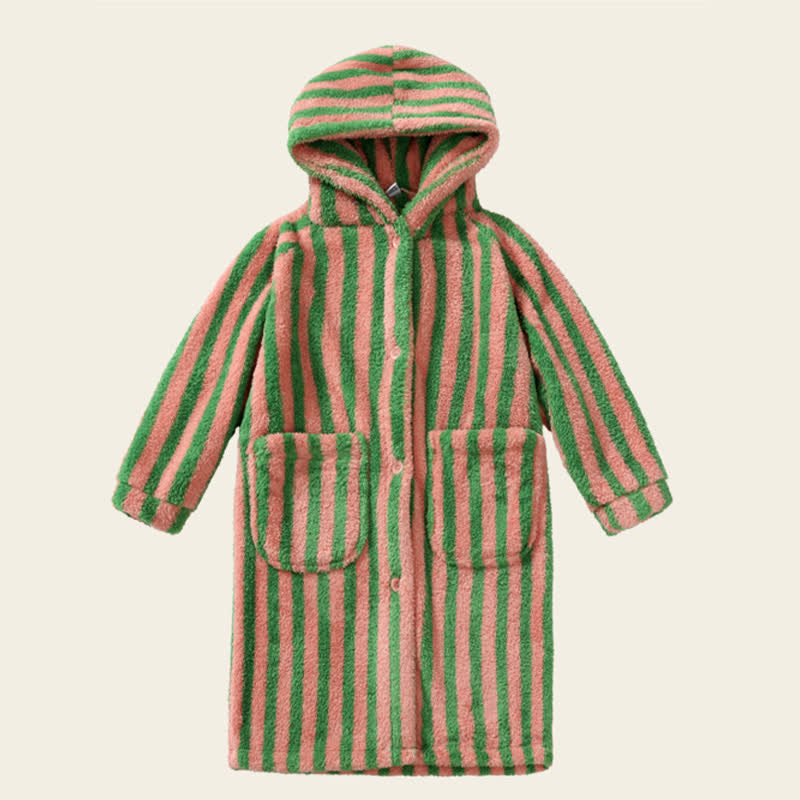 Accappatoio caldo in peluche con cappuccio a righe per bambini - Rosa e verde - Bambino: 140-160 cm - image 8