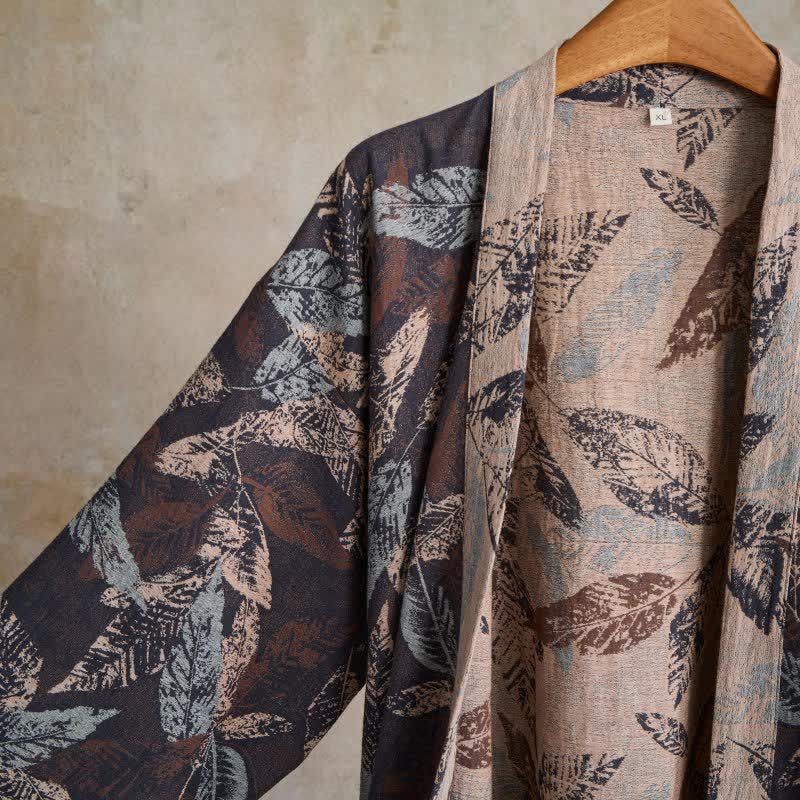 Kimono in garza di cotone jacquard a foglie - image 3