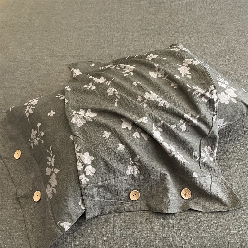 Set di biancheria da letto con bottoni in lino floreale vintage (4 pezzi) - image 3