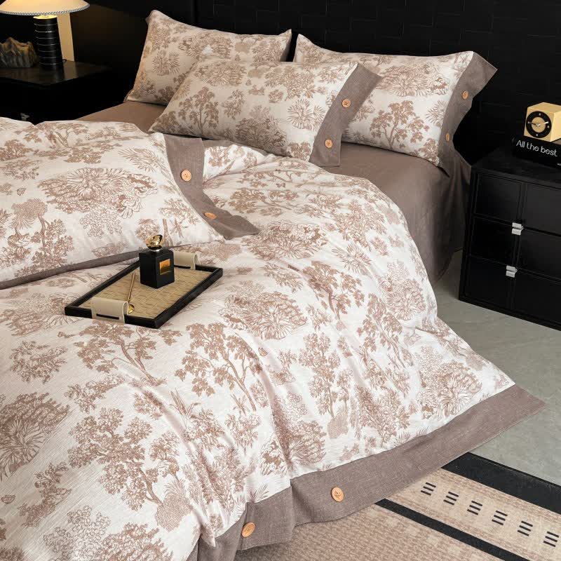 Set di biancheria da letto con bottoni in lino Vintage Tree (4 pezzi) - image 5