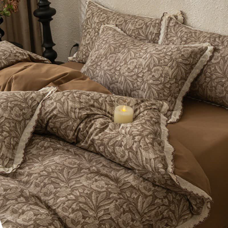 Set di biancheria da letto in cotone spazzolato con pizzo a foglia vintage - image 6