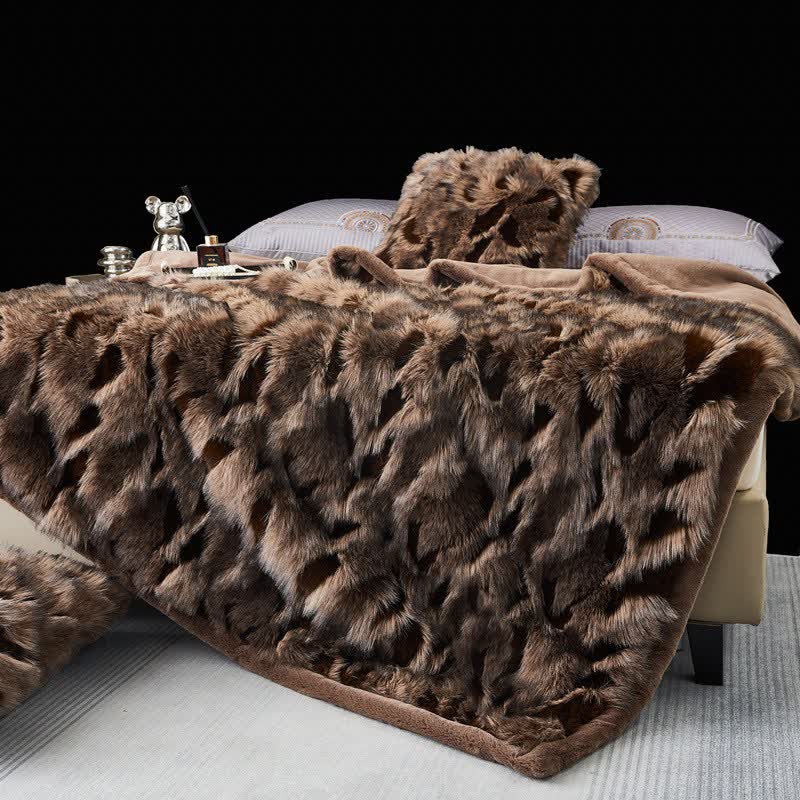 Coperta moderna in pelliccia sintetica di lusso - Marrone - Matrimoniale - image 6