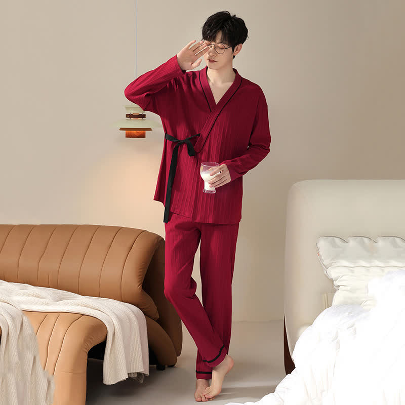 Pigiama Kimono in cotone coordinato per coppia - Rosso - Uomo: 3XL - image 7