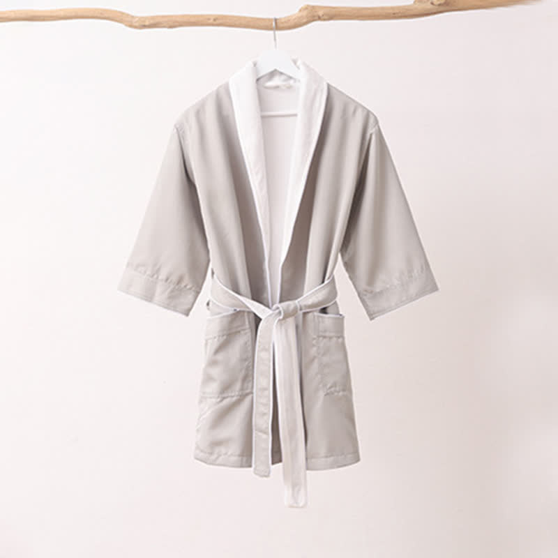 Accappatoio per bambini minimalista con tasca in tinta unita - Grigio - XL - image 10