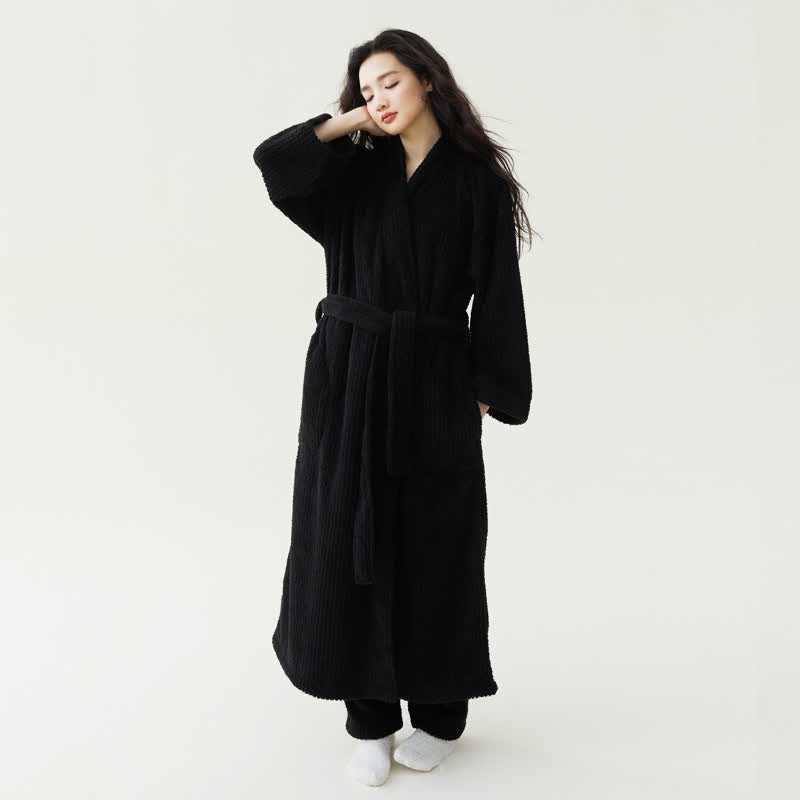 Accappatoio in peluche solido in stile minimalista - Nero - Accappatoio con pantaloni - XL - image 5