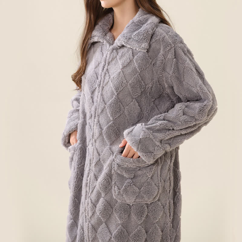 Accappatoio in peluche con cerniera e trama a diamante - image 24