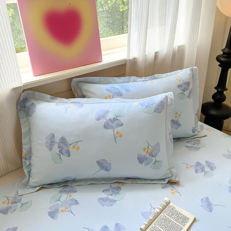 Biancheria da letto in puro cotone con foglie di ginkgo blu - 2 federe - 48cm x 74cm - image 1