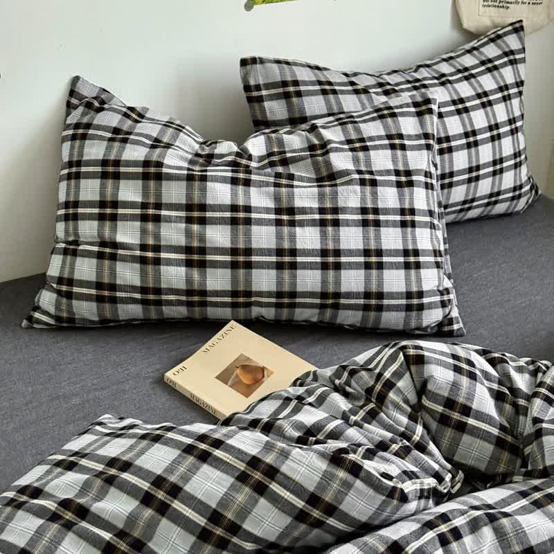 Set di biancheria da letto in cotone a quadri classici - Grigio - 2 federe - 48cm x 74cm - image 32