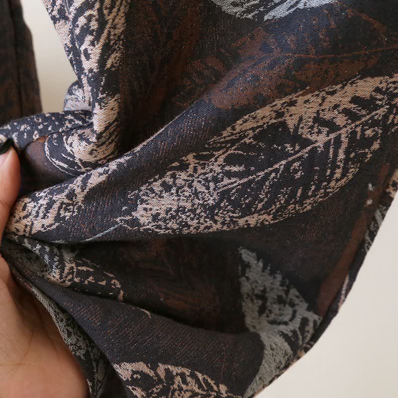 Loungewear in garza di cotone jacquard con motivo a foglie artistiche - image 9