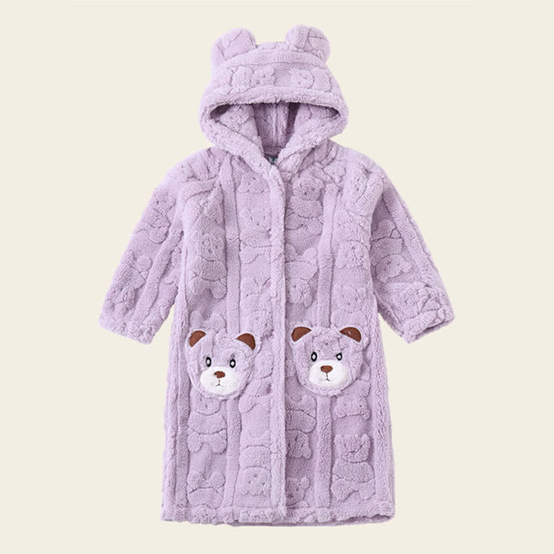Accappatoio per bambini in peluche con cappuccio e bottoni a forma di orecchie d'orso - Viola - Accappatoio - Bambino: 170-180 cm - image 14