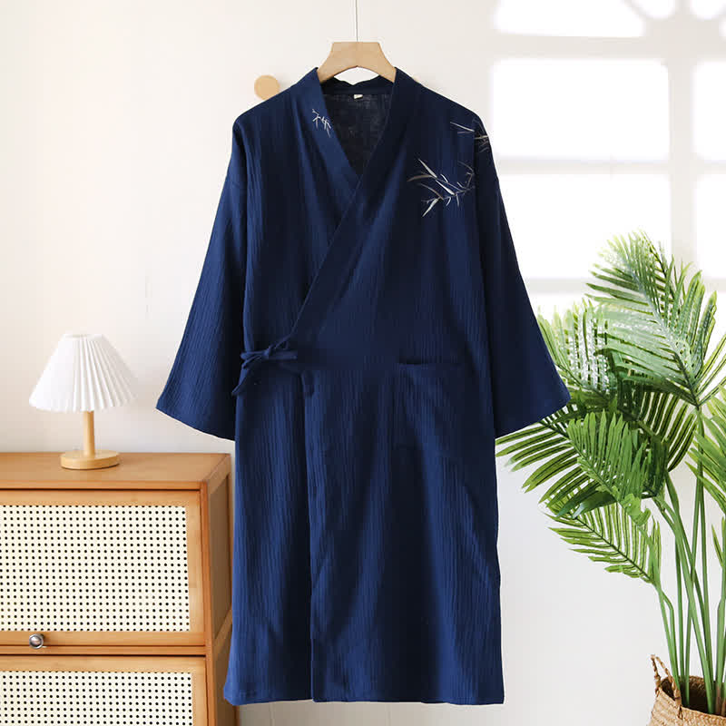 Accappatoio unisex in garza di cotone e bambù - Blu navy - XL - image 15