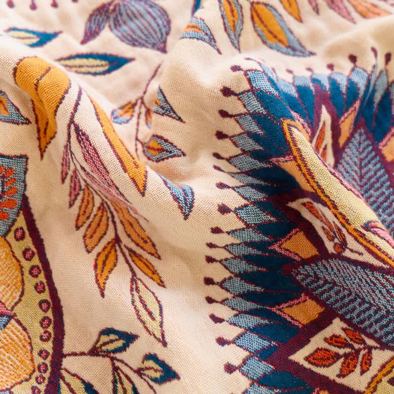 Coperta con nappe in cotone con medaglione floreale - image 4