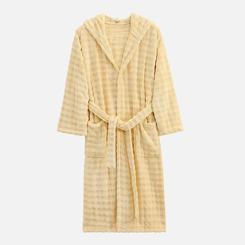 Semplice vestaglia in flanella con cappuccio e tasche - Giallo - Taglia unica - image 12
