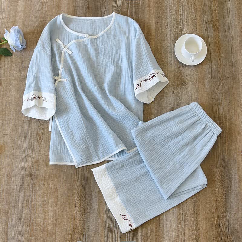 Kimono in garza di cotone in stile orientale - Blu - XL - image 17