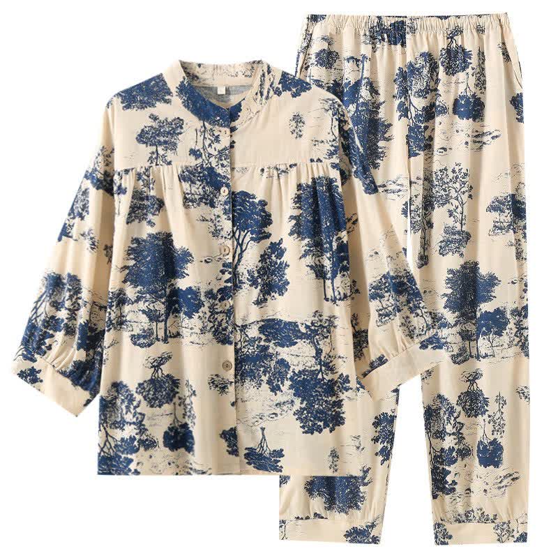 Loungewear in cotone con motivo ad albero in stile orientale retrò - image 3