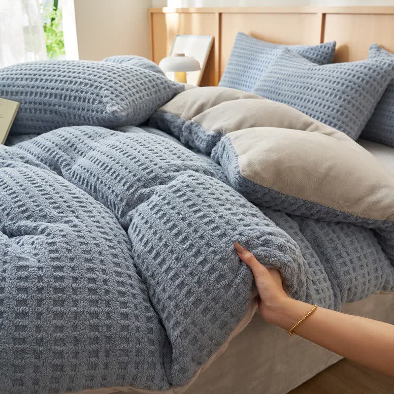 Set di biancheria da letto soffice con trama a quadri (4 pezzi) - Azzurro chiaro - Matrimoniale Grande - image 8