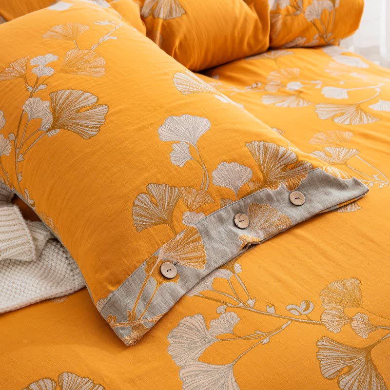 Set di biancheria da letto in garza di cotone con foglie di ginkgo (4 pezzi) - image 34