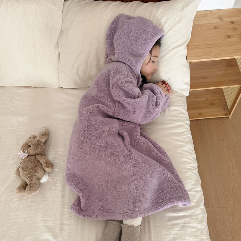Semplice accappatoio per bambini con cappuccio e cerniera in peluche - image 27