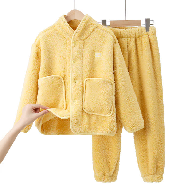 Completo da notte in peluche per bambini con bottoni solidi - Giallo - Bambino: 170 cm - image 14