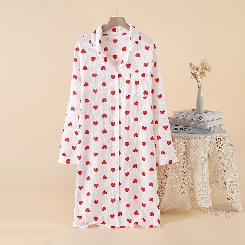 Camicia da notte con bottoni in garza di puro cotone a forma di cuore - Bianco - XL - image 10
