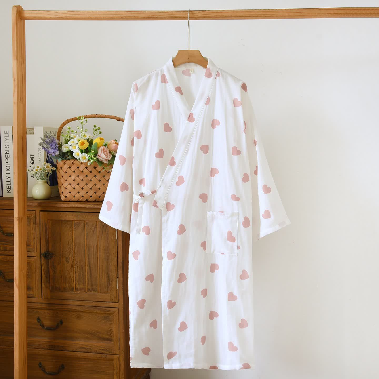 Accappatoio Kimono in Garza di Cotone a Cuore - Bianco - L - image 12