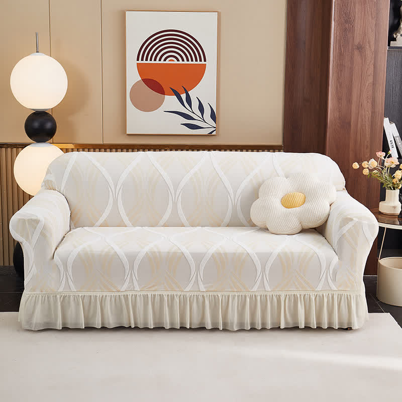 Copridivano antiscivolo elastico jacquard - Beige - Gonna - 4 posti 92" - 118" - image 19