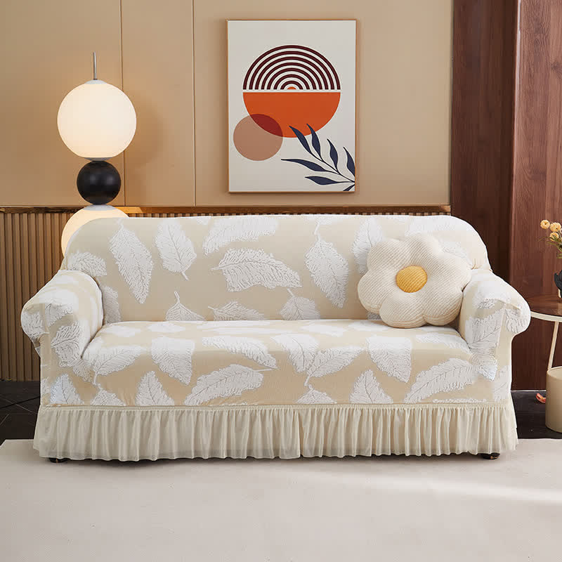 Copridivano elastico Jacquard Leaf Full-Wrap - Beige - 4 posti 92" - 118" - image 14