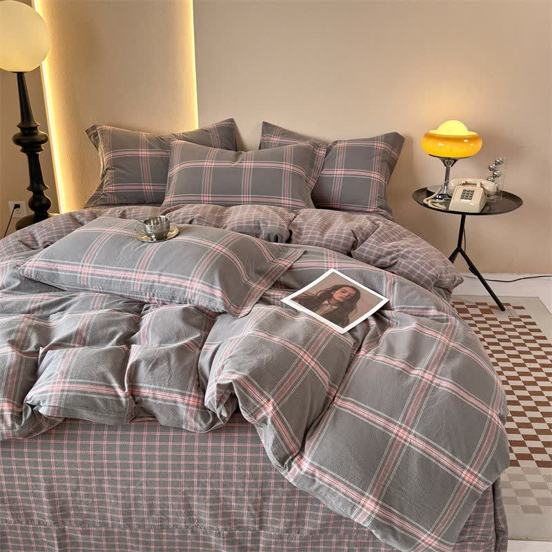 Set di biancheria da letto reversibile in cotone con motivo a griglia oversize - Grigio - Set di biancheria da letto - Matrimoniale Grande - image 7