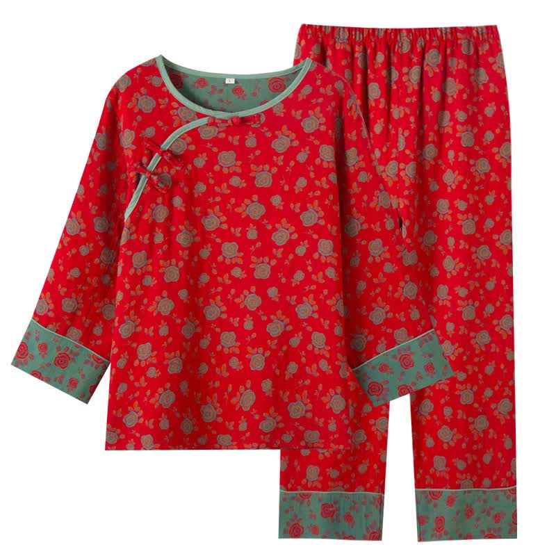 Completo da notte in cotone con rose vintage orientali - image 14