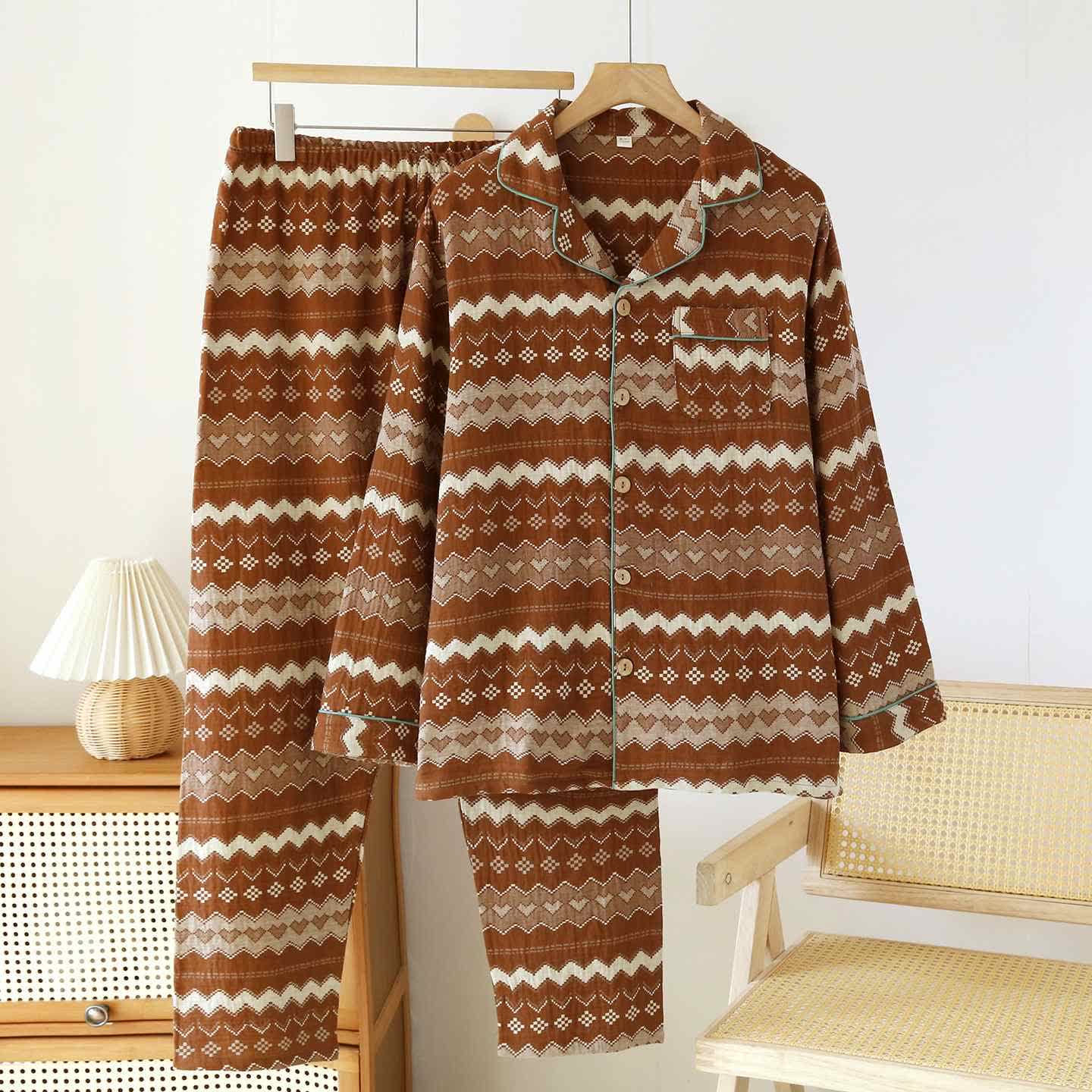 Completo da notte in cotone Vintage Wave Couple - Uomini: Marrone - XL - image 14