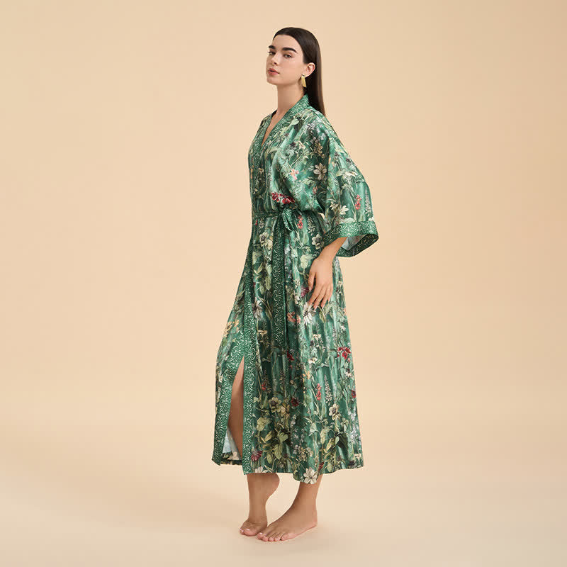Accappatoio stile kimono con motivo floreale botanico verde - image 2