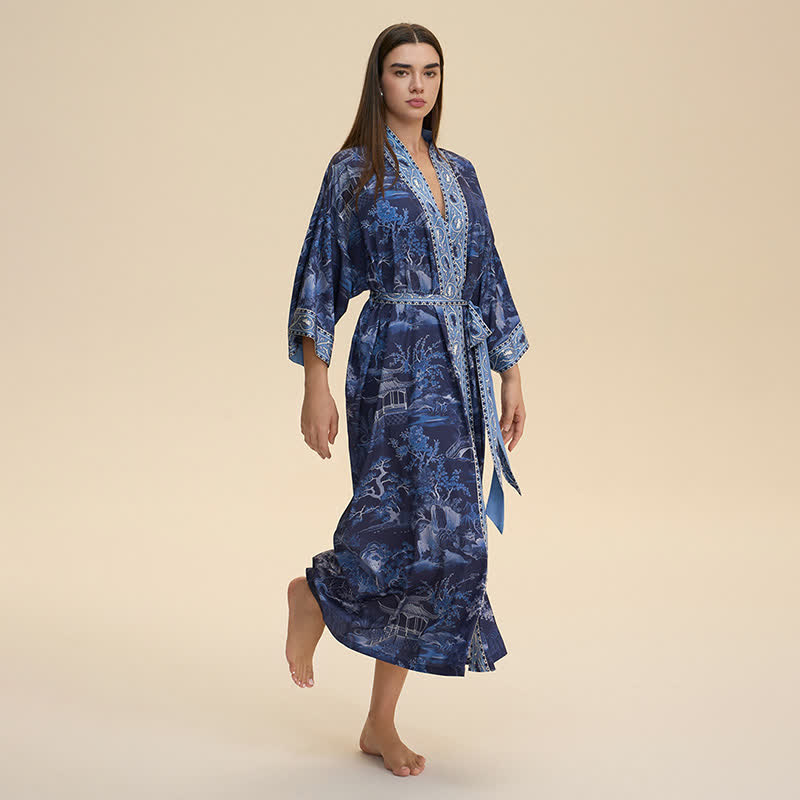 Accappatoio in stile kimono con paesaggio orientale - image 2