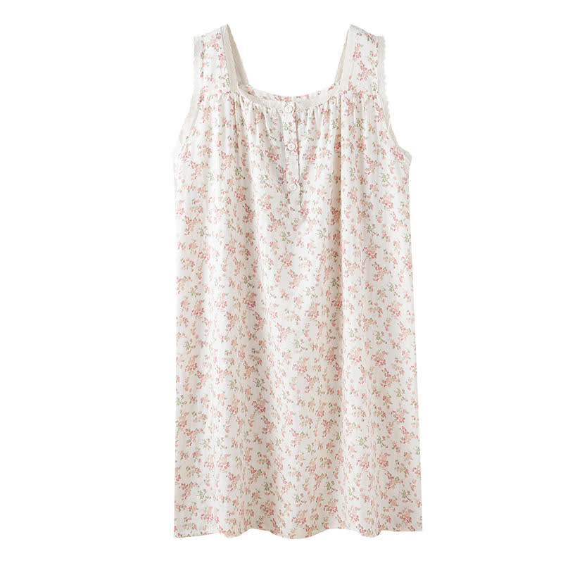 Camicia da notte senza maniche in puro cotone floreale rosa - image 8