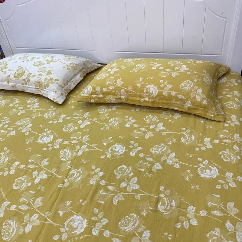 Copriletto reversibile in cotone con rose gialle - 2 federe - 48cm x 74cm - image 4