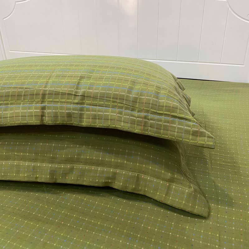 Copriletto reversibile in cotone a quadretti verdi - 2 federe - 48cm x 74cm - image 4