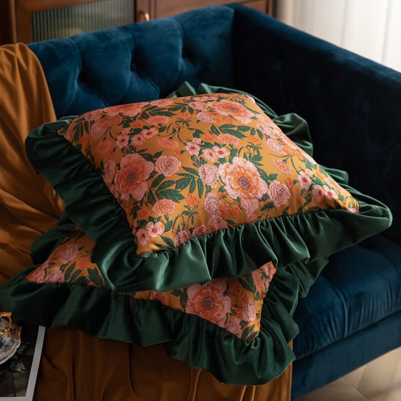 Cuscino con volant in jacquard floreale vintage - image 3