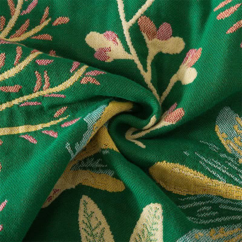 Coperta con nappe in cotone con foglie verdi botaniche - image 5