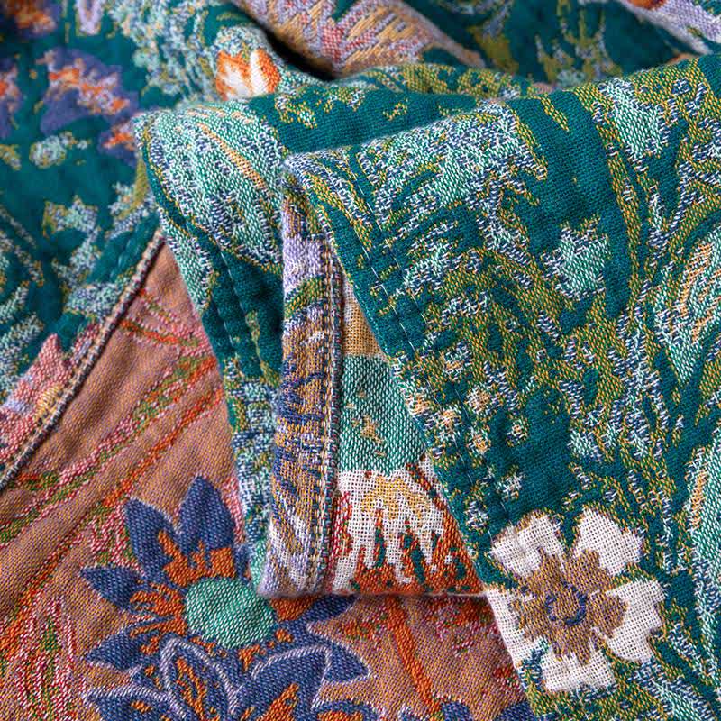 Coperta in garza di cotone con motivo floreale e foglia - image 3