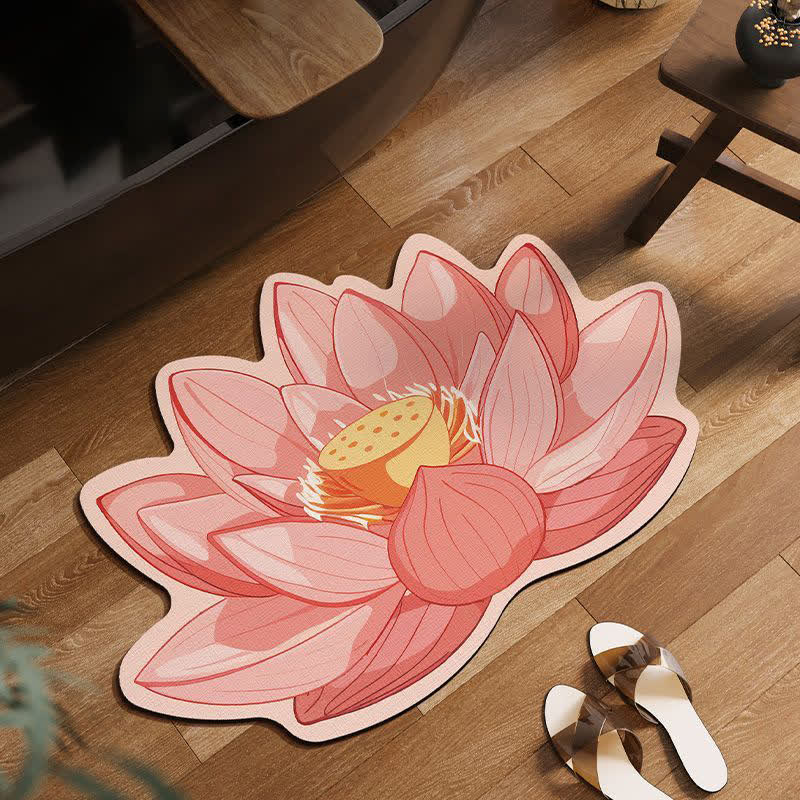 Tappetino da bagno antiscivolo con fiore di loto rosa - Verde - 80cm x 120cm - image 0